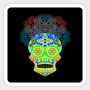 ñanduti night light ecopop skeleton catrina head in street graffiti style arts Sticker